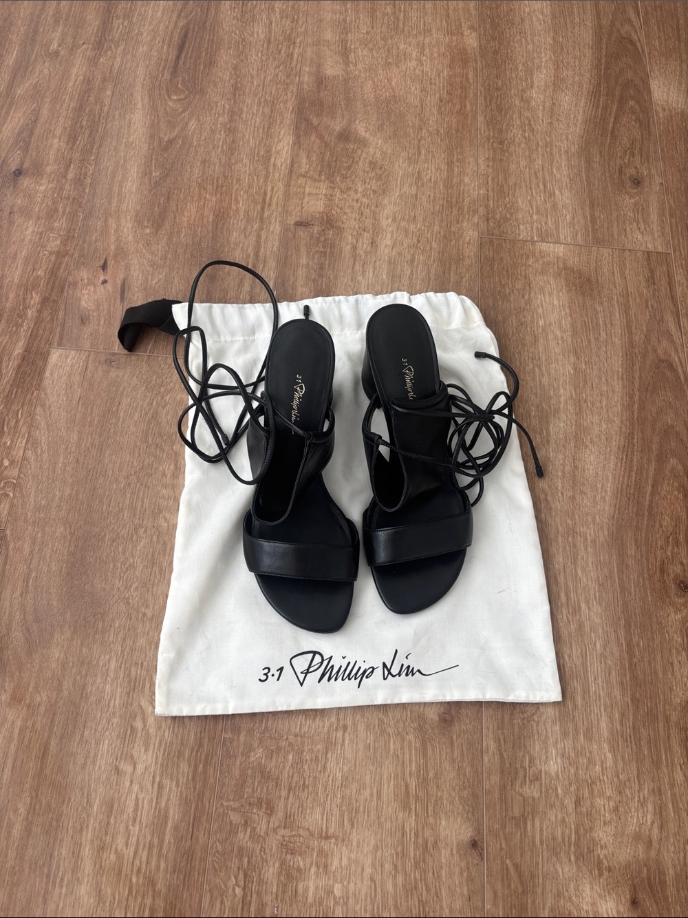3.1 Phillip Lim Black Leather Lace-Up Heeled Sandals